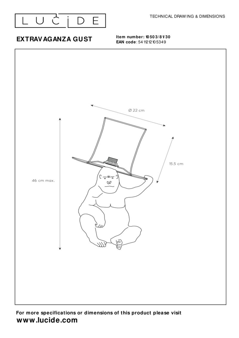 Lucide EXTRAVAGANZA GUST - Stolná lampa - Ø 22 cm - 1xE14 - Čierna